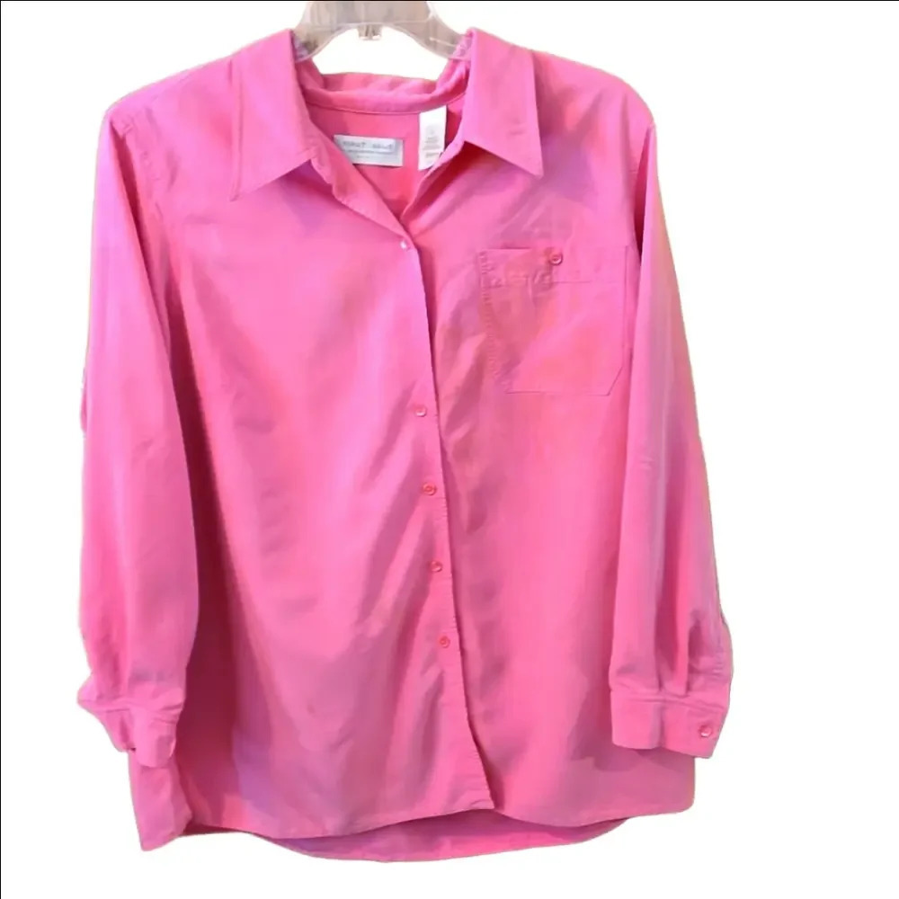 First Issue by Liz Claiborne Long Sleeve Pink Top Roll Tab Sleeves LC Sz 2 (2X)